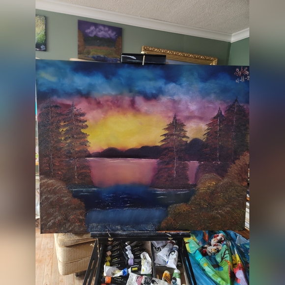 Artisan Hand Crafted Original "Fire Horizon" Landscaping Oil Painting Wall Art - Picture 6 of 6